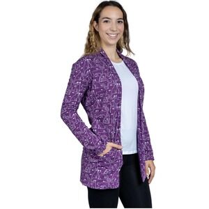 Svaha Cat and Mouse Burnout Cardigan Purple Open Front Pocket Sweater M